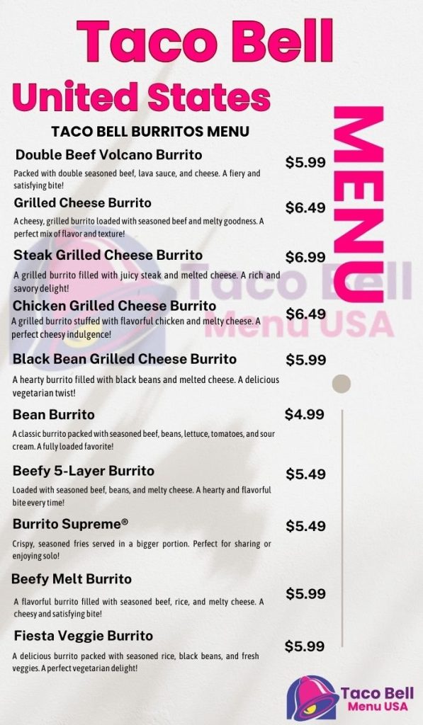 Taco Bell Burritos Menu USA
